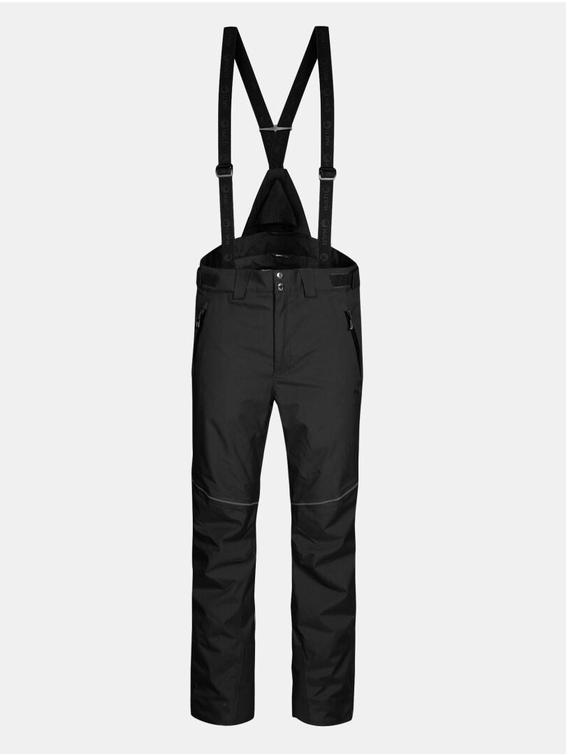 Halti Vertica II DX men’s insulated black ski pants with adjustable shoulder straps and zippered pockets.