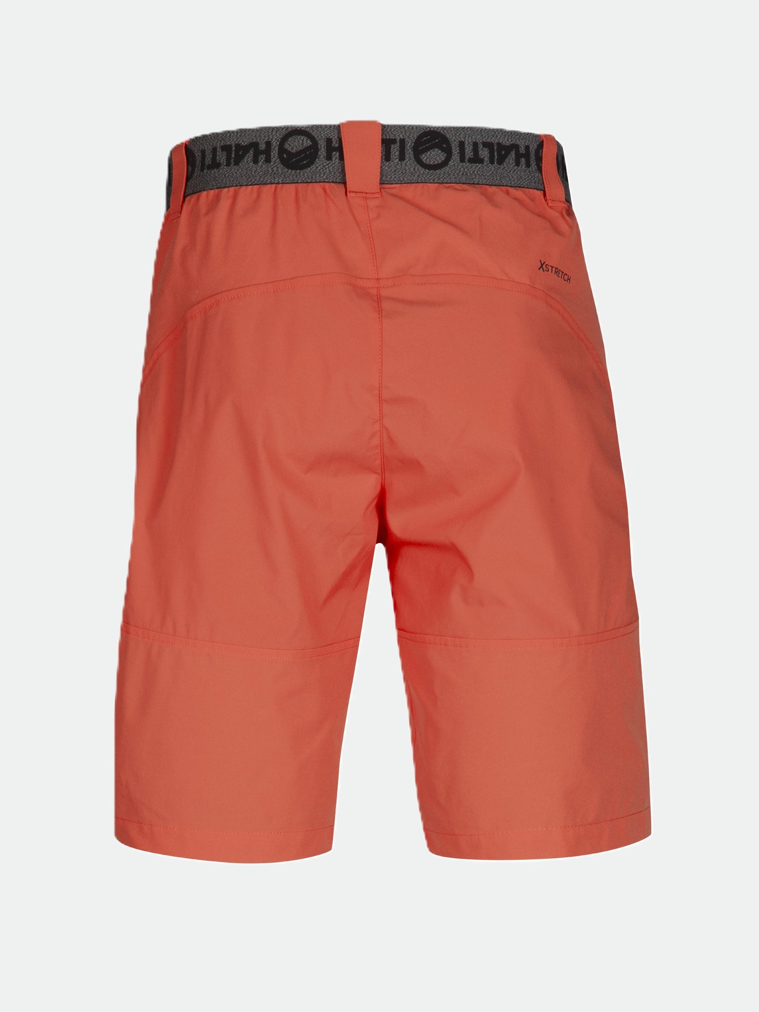 Back view of Halti Pallas Mens X-stretch Lite Shorts with black/gray waistband, stitched seams, and knee-length fit.