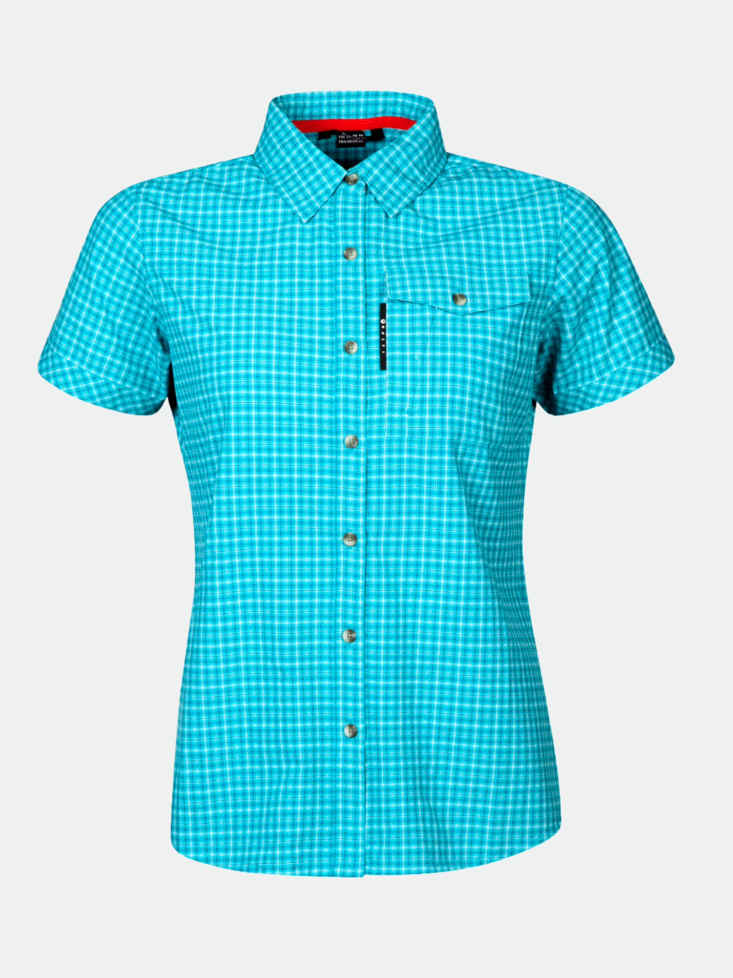 Halti Leiri Womens Check Shirt: short-sleeved, breathable, with chest pocket—ideal for outdoor activities.
