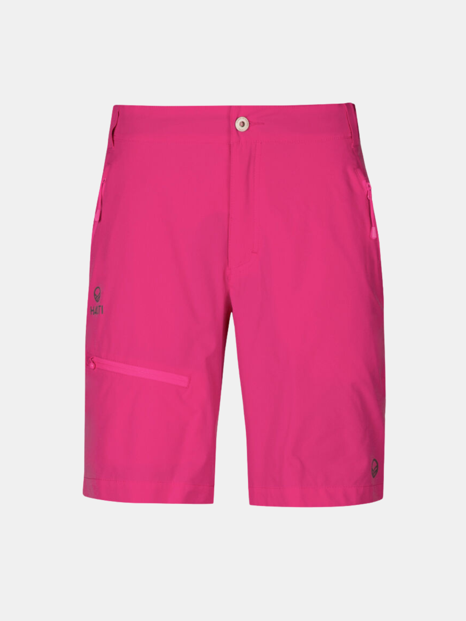 Halti Pallas Womens X-stretch Lite Shorts are quick dry, bright pink, with zip pockets—ideal for active outdoors.