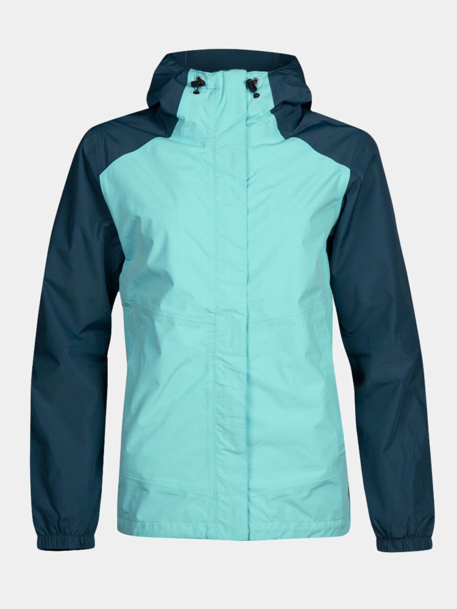 The Halti Fort DX Shell Jacket Womens features a two-tone design in light blue and navy DrymaxX® material.