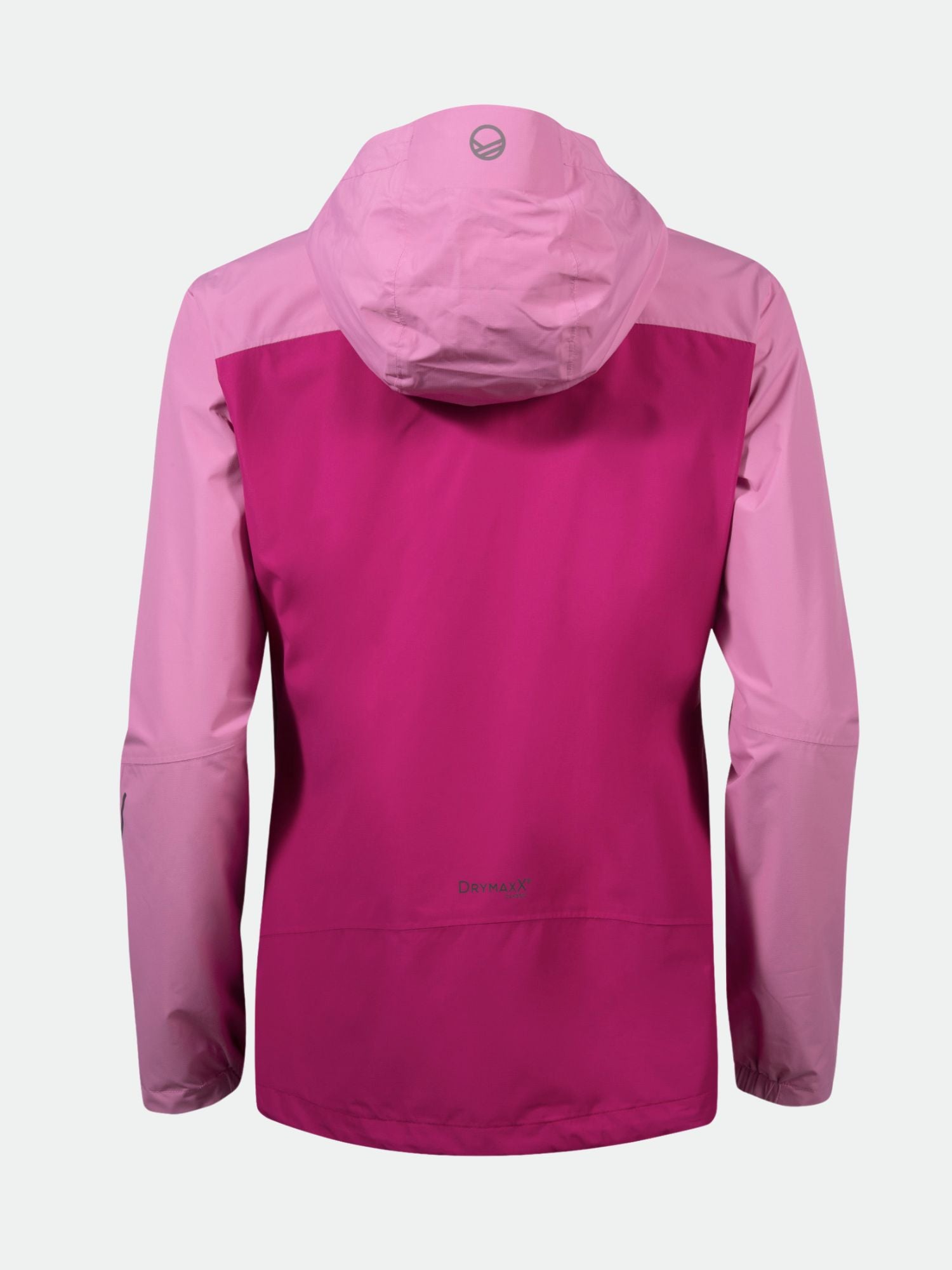 The Halti Fort DX Shell Jacket Women's in two-tone pink, made from recycled polyester, is shown from the back on white.