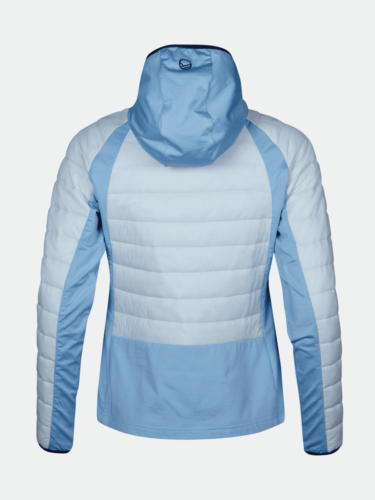 Halti Veidnes Women's Insulation Jacket in light blue and white, shown from the back with horizontal stitching.