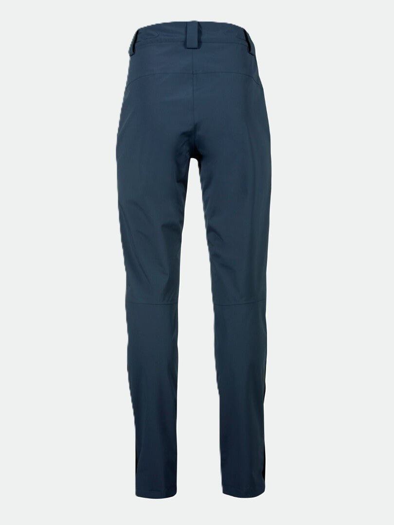 Halti Juonto Womens Shell Pants in navy, straight-leg with belt loops and knee seams, shown from the back.
