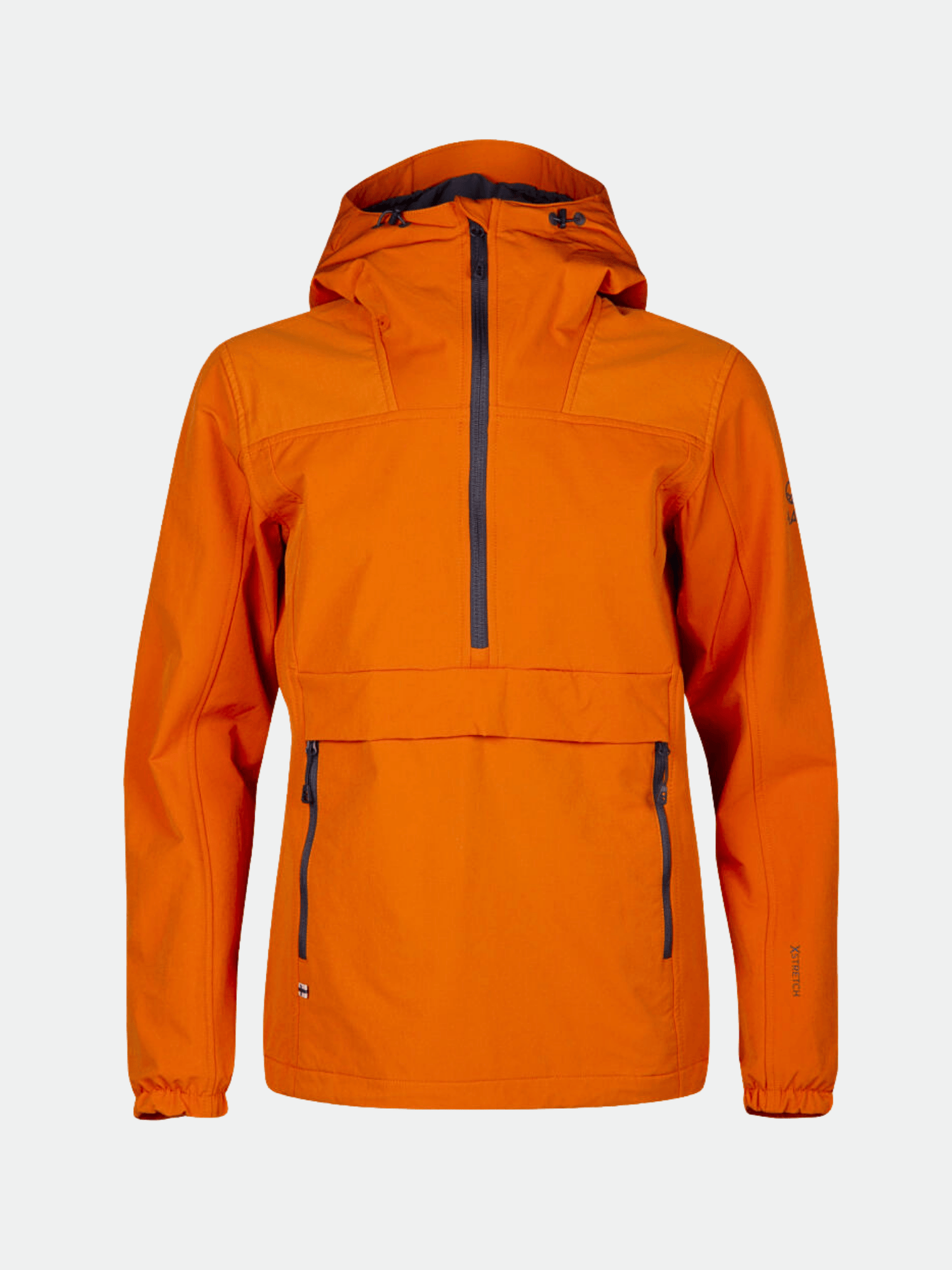 Halti Pallas Women's Warm Anorak—bright orange, wind and water repellent with front zipper pockets for outdoor use.