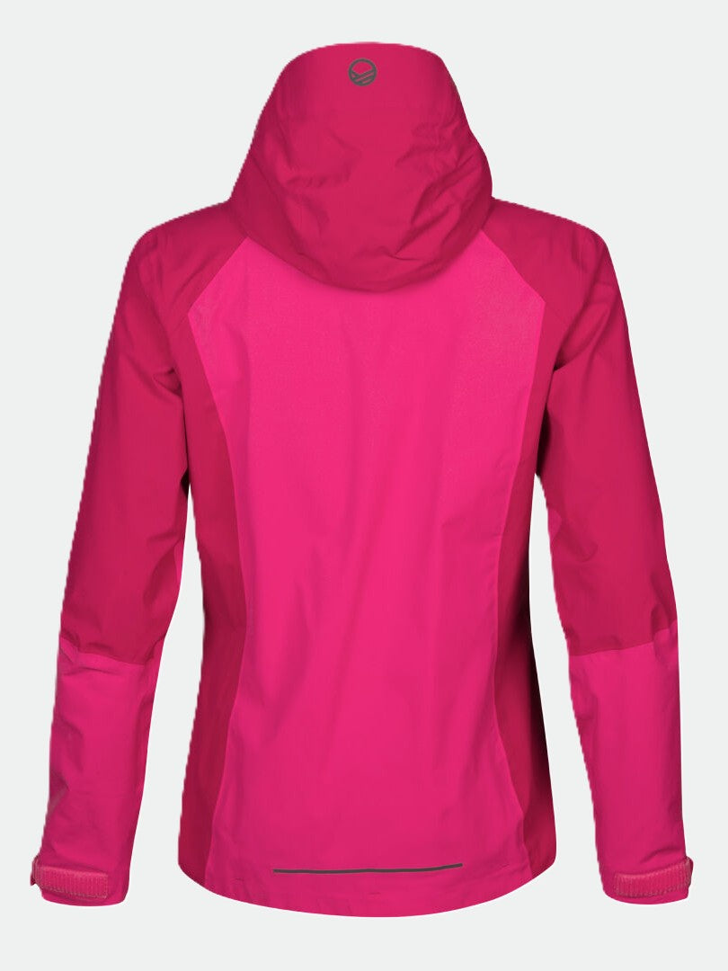 The Halti Biegga Womens DrymaxX Shell Jacket in bright pink, shown from the back on a plain white background.