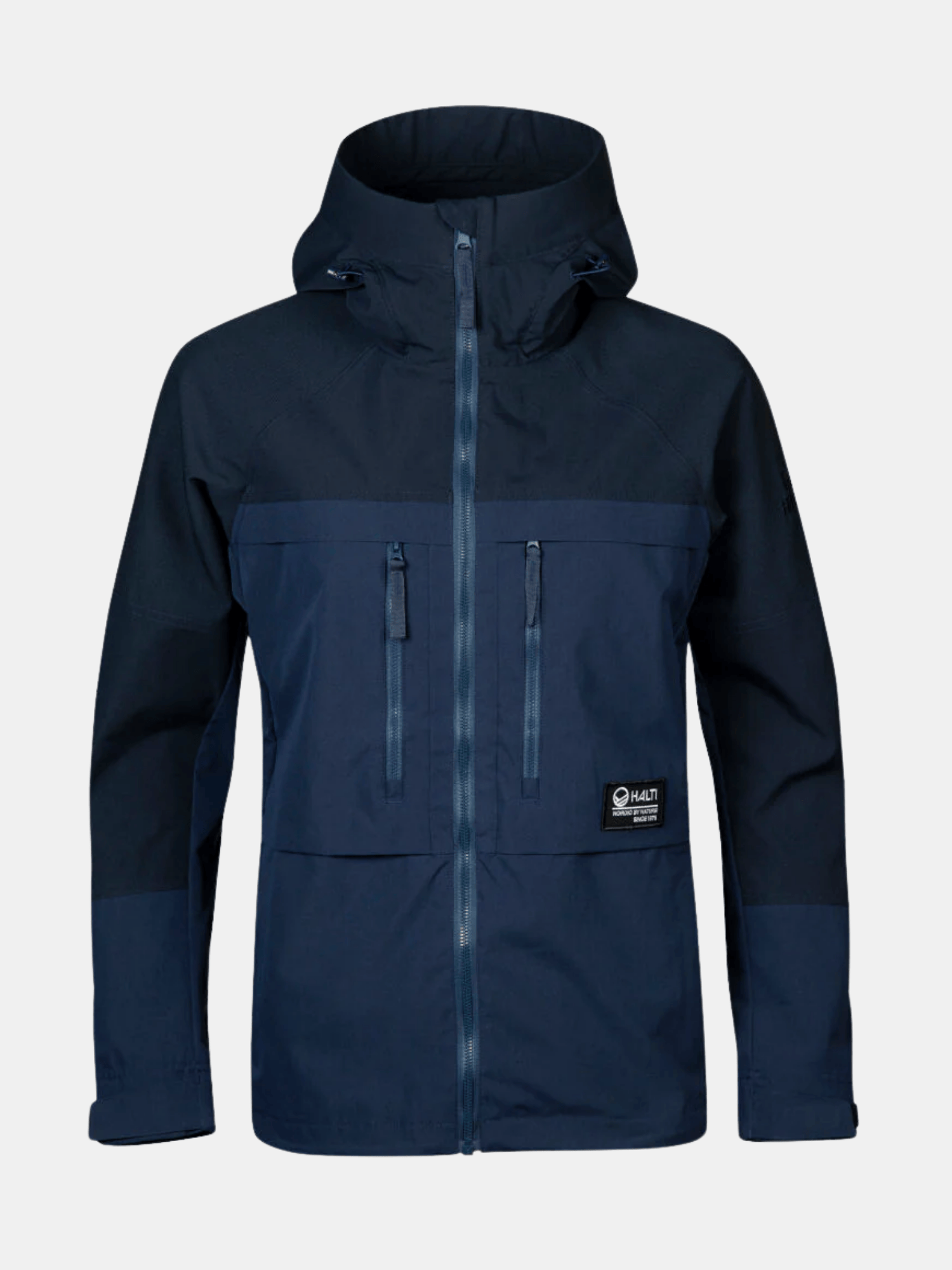 Halti Hiker Womens Lite Outdoor Jacket in navy blue with breathable fabric, zip front, chest pockets, and logo patch.