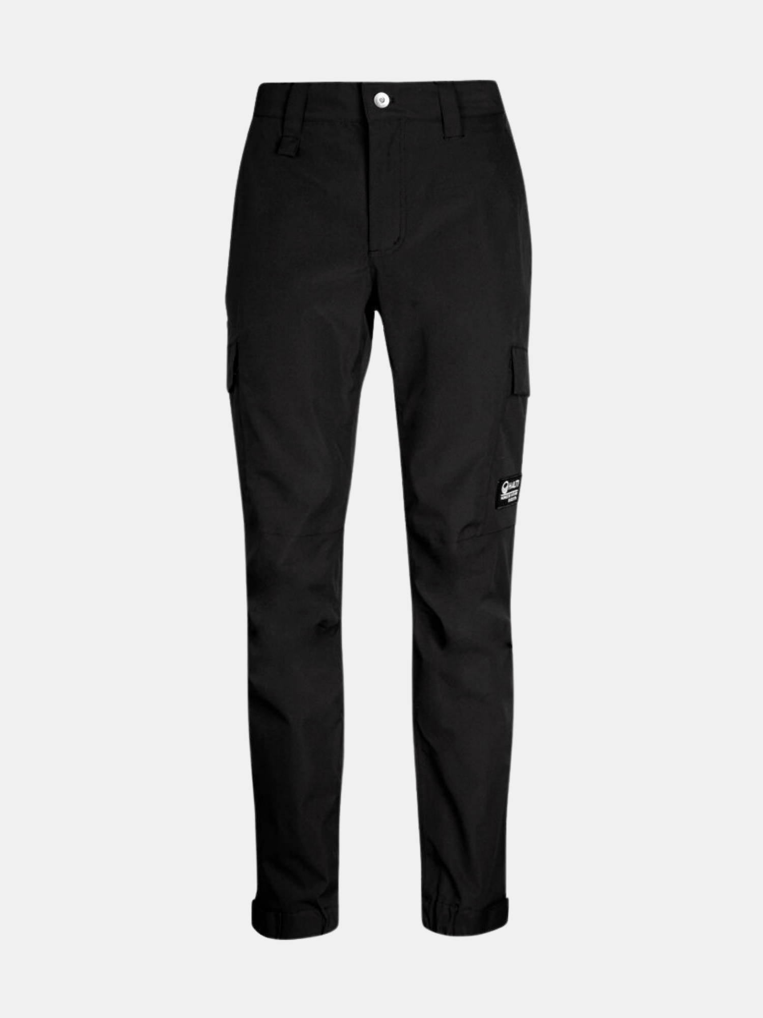 Halti Hiker II DrymaxX Shell Pants Womens: black cargo style with side pockets, logo—perfect for hiking and trekking.