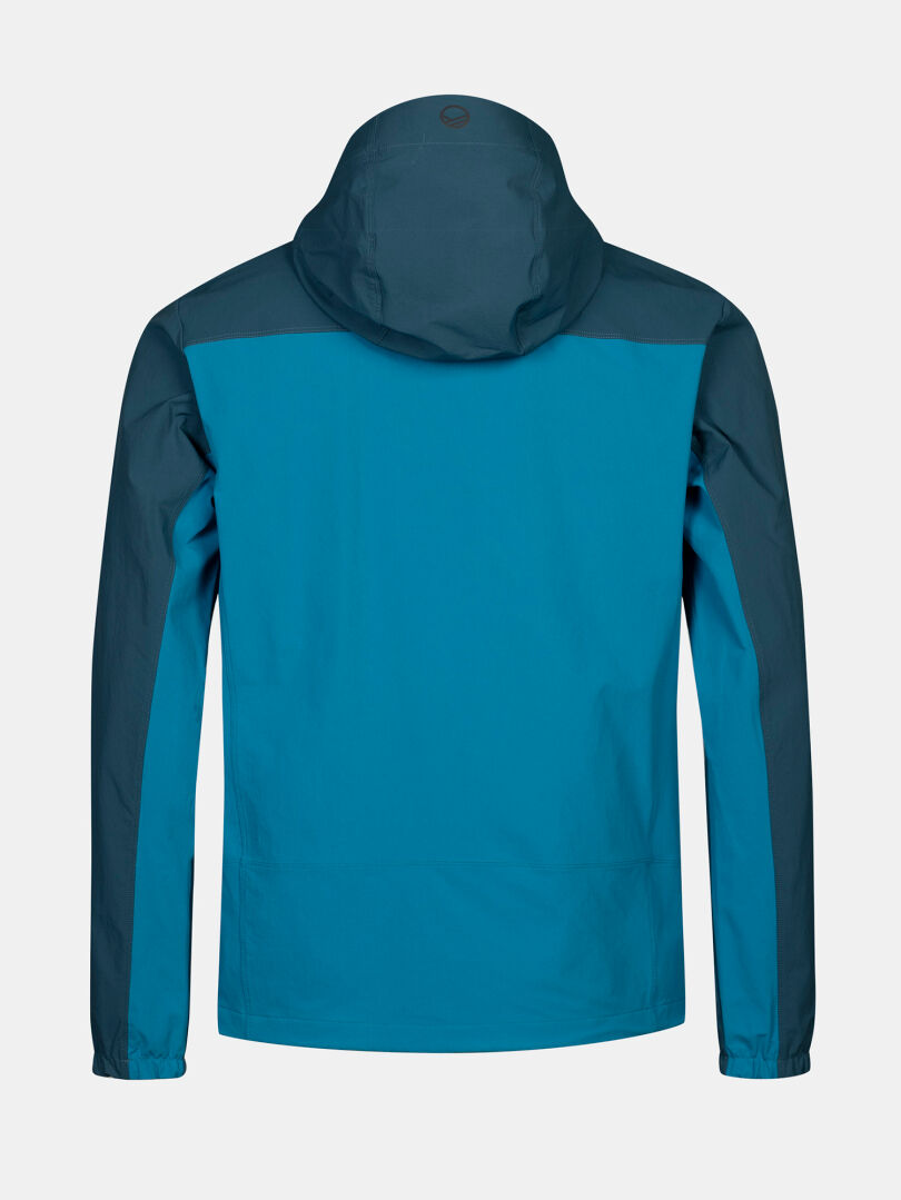 Halti Pallas Evo X-stretch Jacket Mens in blue, shown from the back with dark blue shoulder and sleeve panels.