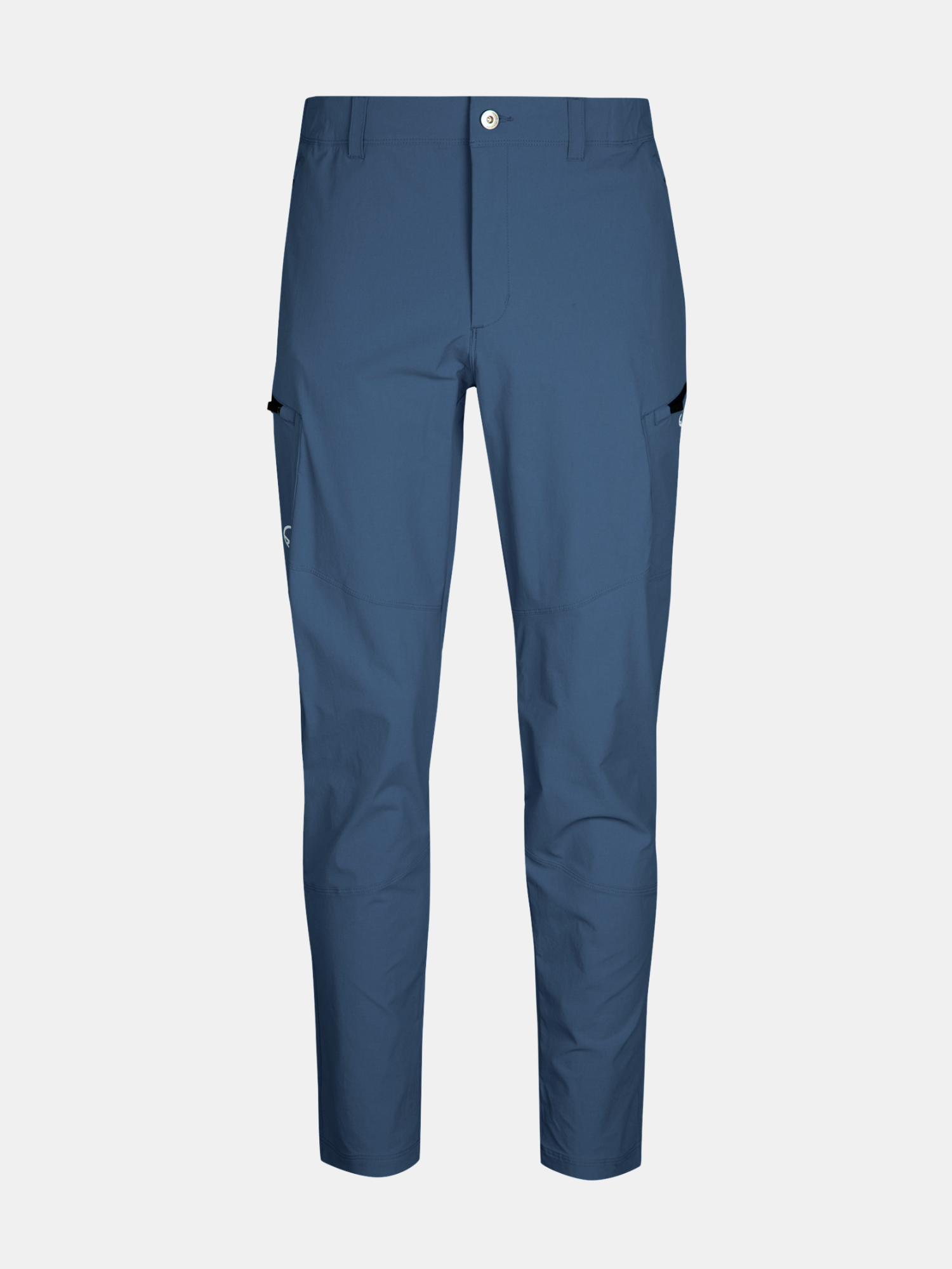 Halti Pallas Evo X-stretch Mens Pants: blue, straight-leg, button closure, side pockets, breathable and flexible.