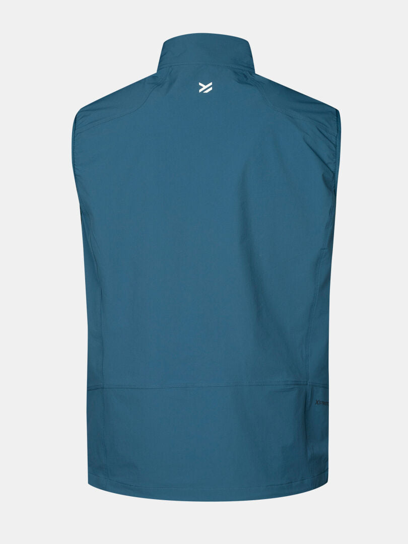 The Halti Pallas Evo X-stretch Vest Men's is shown from the back, featuring a small white logo near the neck.
