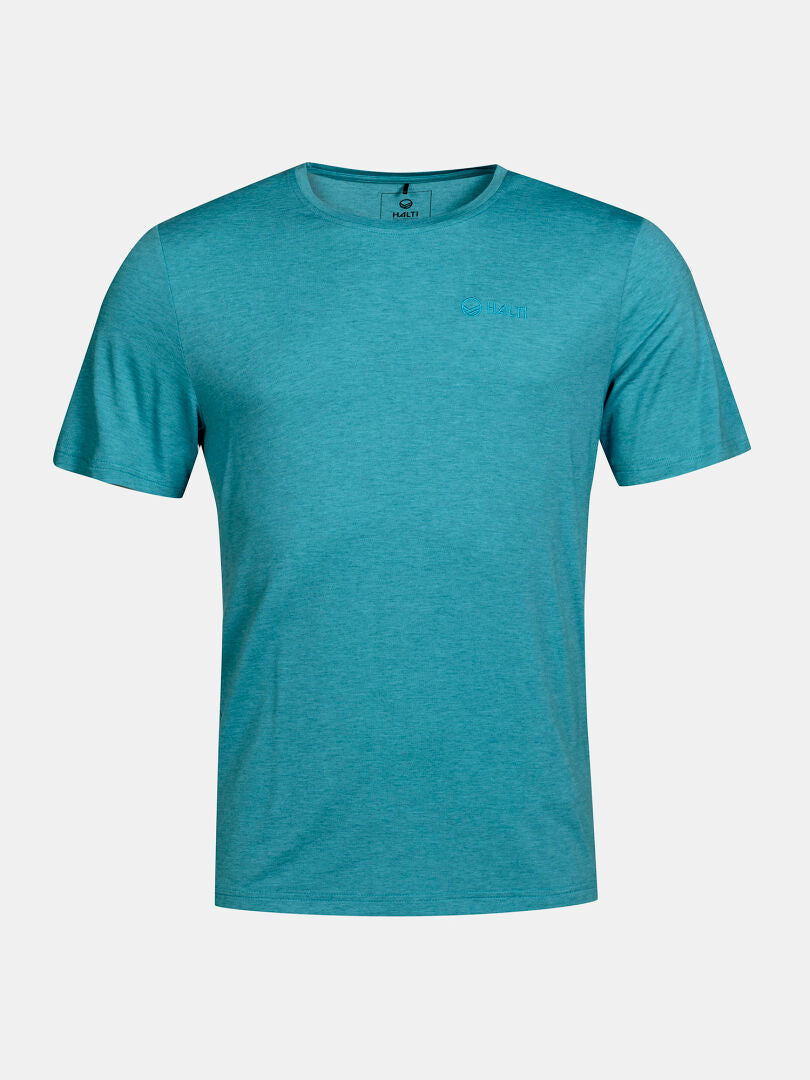 The Halti Tuntu II Merino Mens T-shirt in turquoise with short sleeves is shown on a white background.