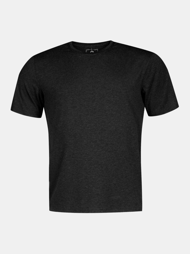 Halti Tuntu II Merino T-shirt Mens in black, short-sleeve crew neck, shown front view on light gray background.