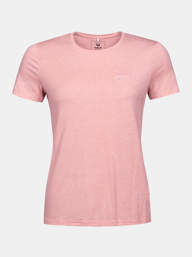 The Halti Tuntu II Merino womens T-shirt in light pink features a small white logo on the left chest.