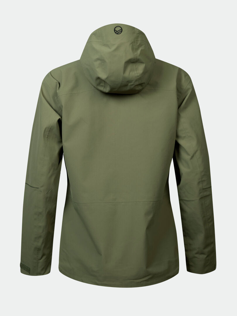 The Halti Kajana 3L DX Shell Jacket Womens is shown from the back, showcasing its waterproof design for outdoor use.