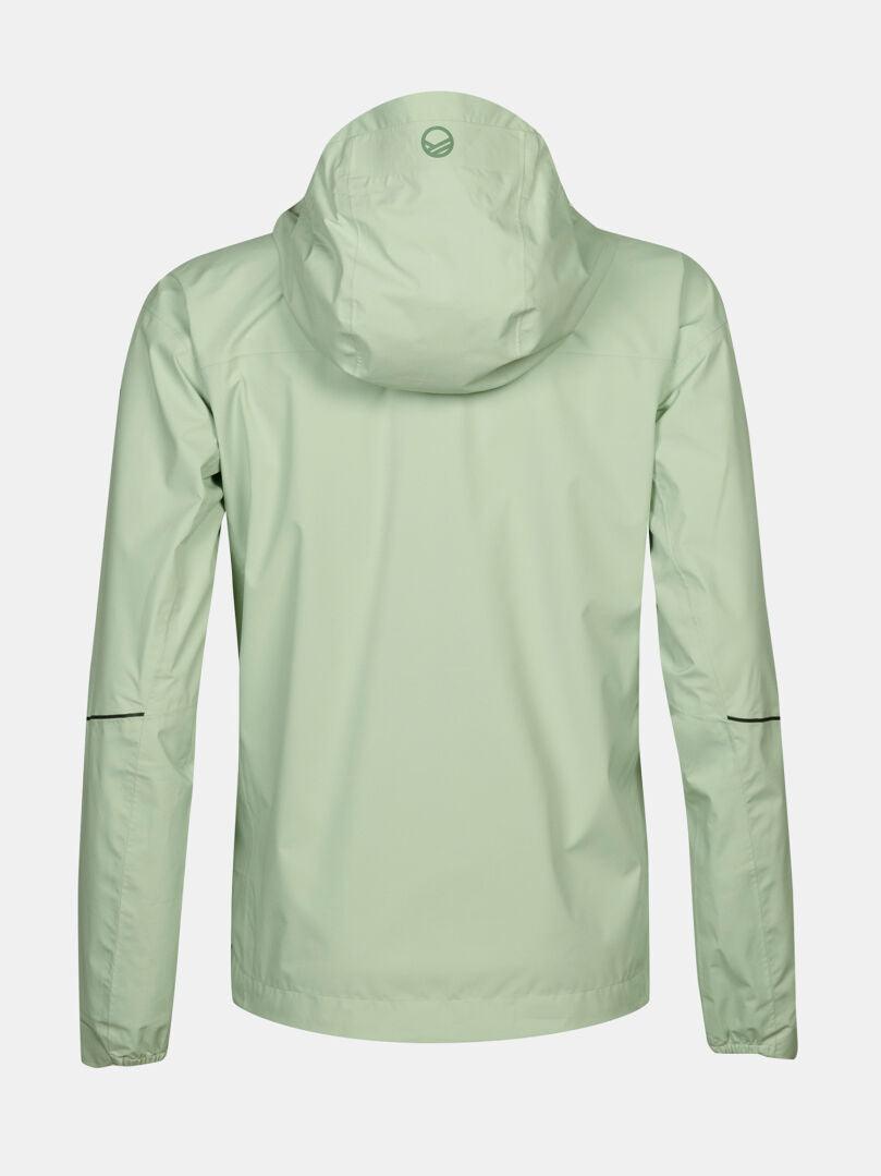Light green Halti Pisarat 2,5L DX Shell Jacket Womens shown from back, long sleeves, small top-center circular logo.