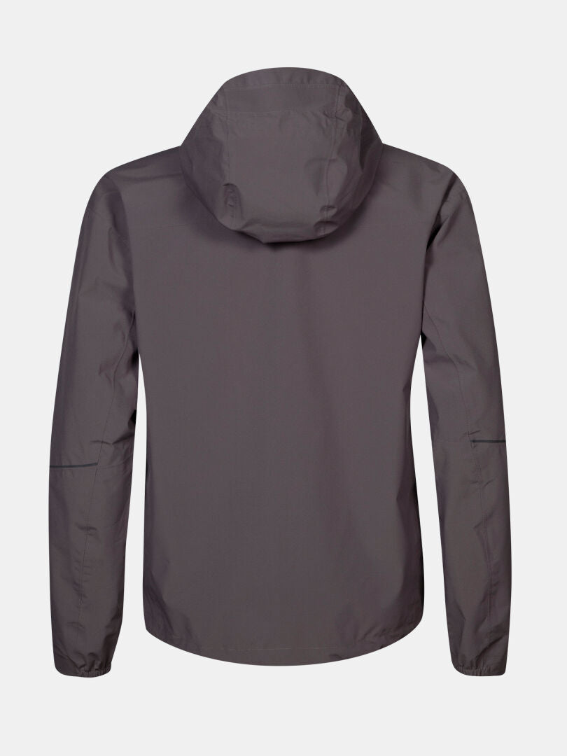 The Halti Pisarat 2,5L DX Women's Shell Jacket in gray is shown from the back on a white background.