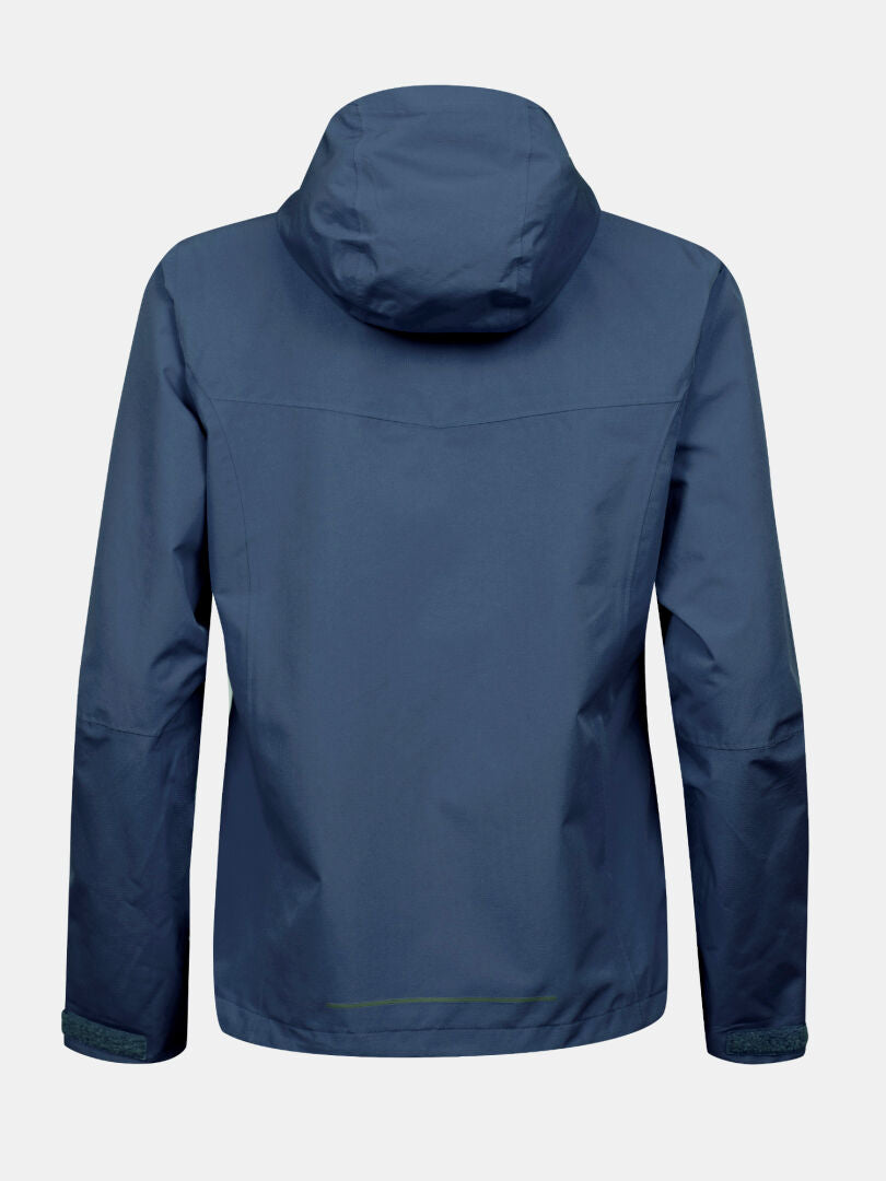 The Halti Forter DX Warm Shell Jacket Women's in blue, shown from the back, with long sleeves and adjustable cuffs.