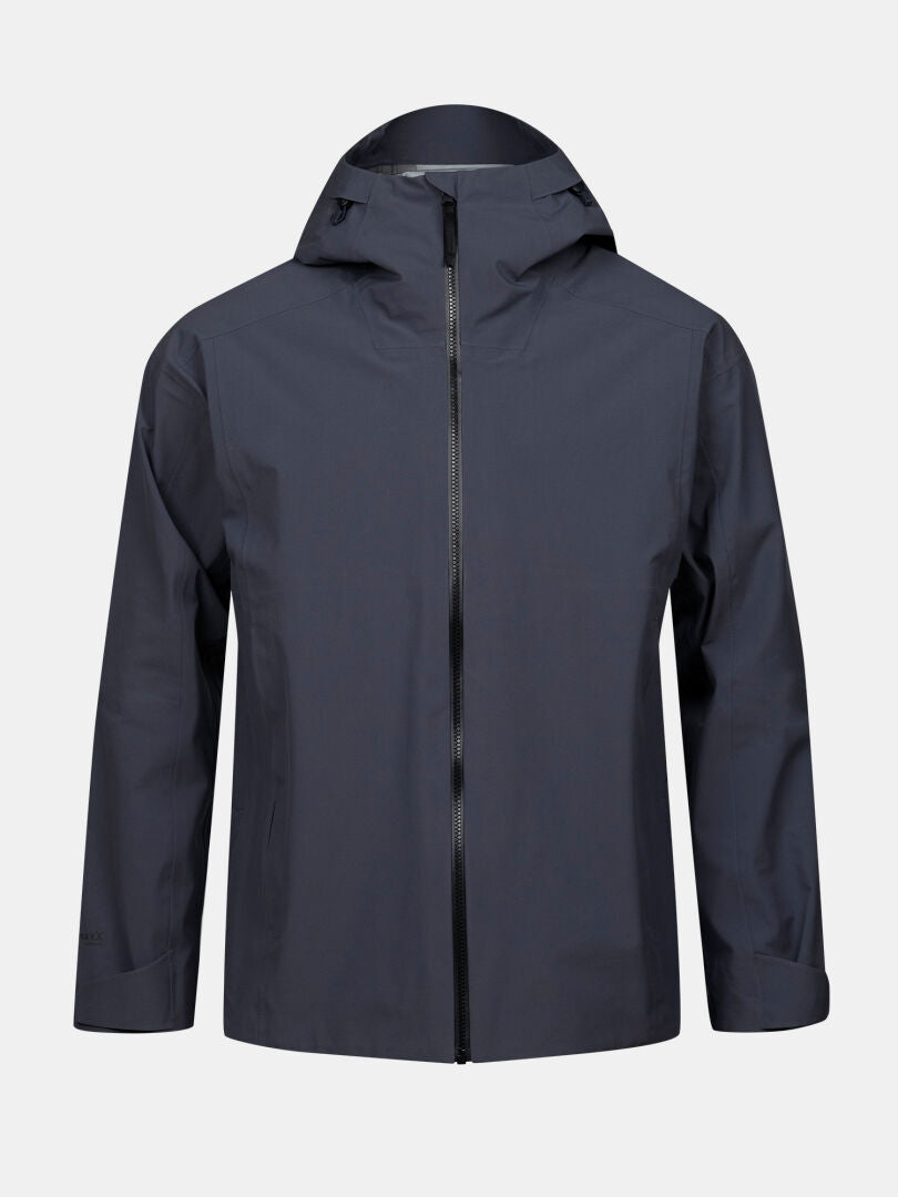 Halti Kajana 3L DX Shell Jacket Mens: a dark gray, lightweight zip-up hooded jacket for minimalistic outdoor style.