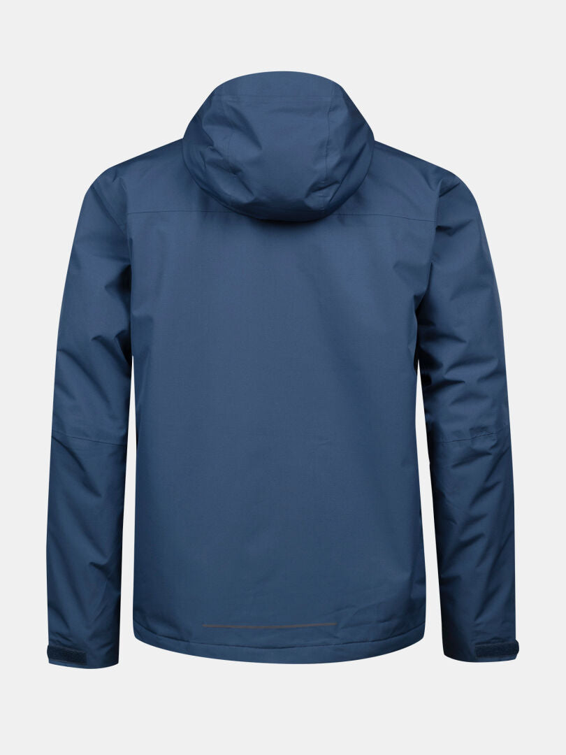 The Halti Forter DX Warm Shell Jacket Men's in blue is shown from the back on a plain white background.