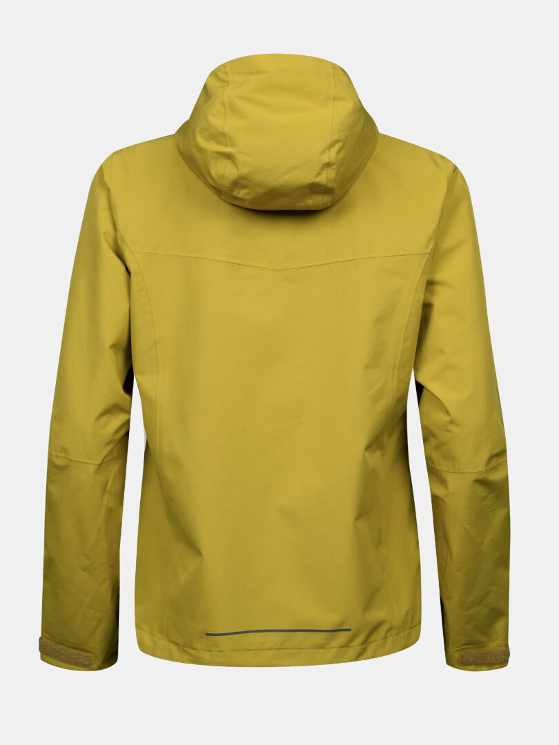 Halti Forter DX Shell Jacket Plus Women's: yellow, long sleeves, hooded, plain back—ideal for outdoor adventures.