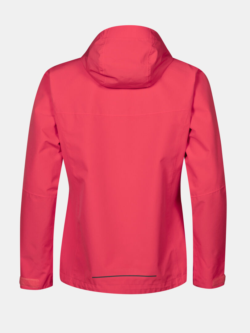 Back view of Halti Forter DX Shell Jacket Plus Women's in bright pink, long sleeves, straight hem, on plain background.