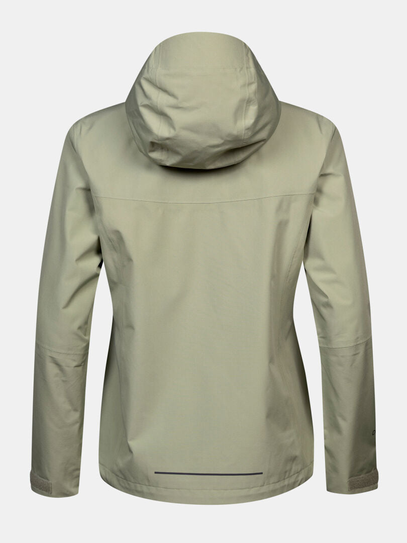 Halti Forter DX Shell Jacket Women’s Plus, light green, hooded, long sleeves, reflective hem strip for visibility.