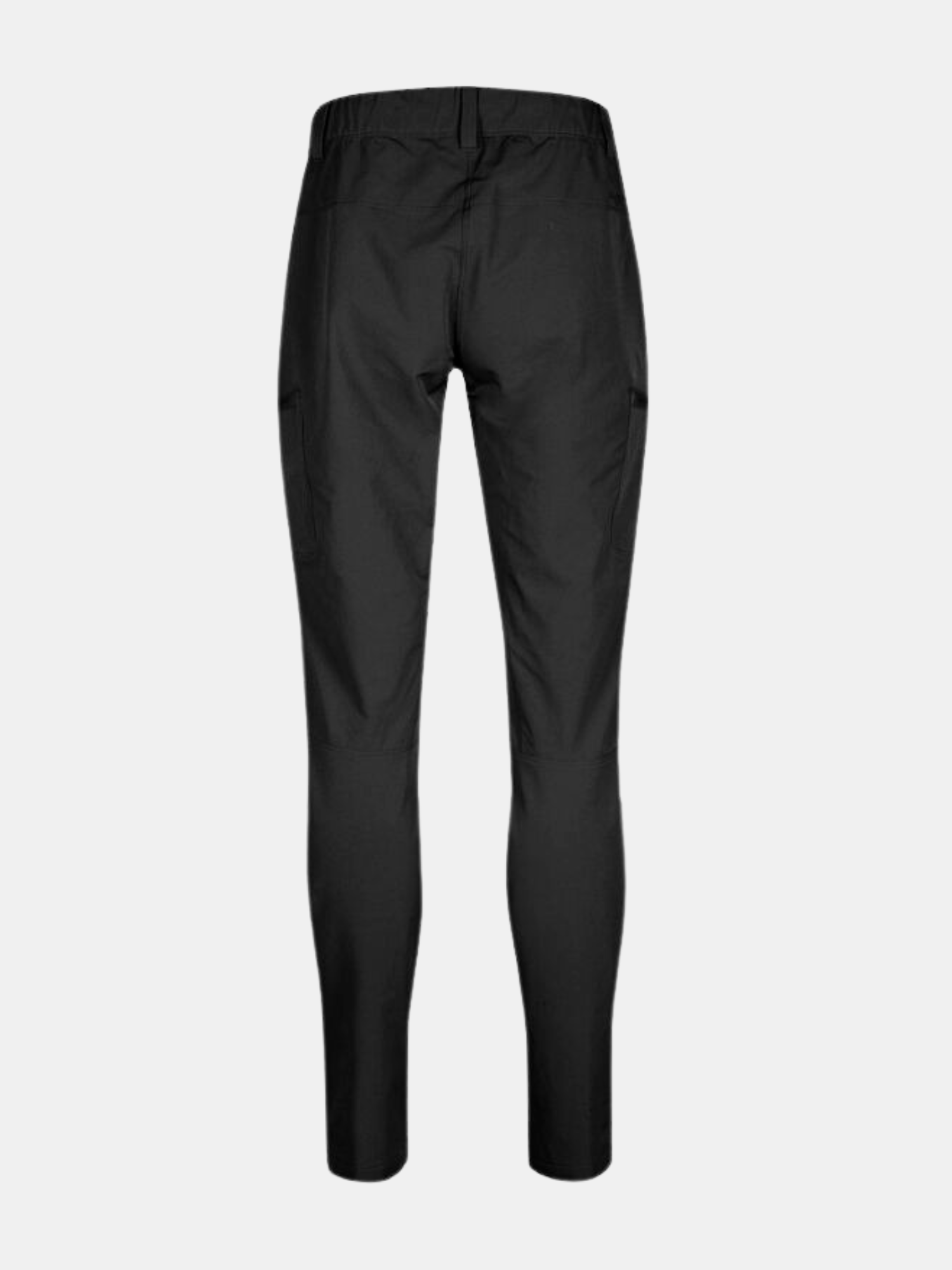 Back view of Halti Pallas Evo Brushed X-stretch Pants Plus Womens, black, with elastic waistband, on plain light background.