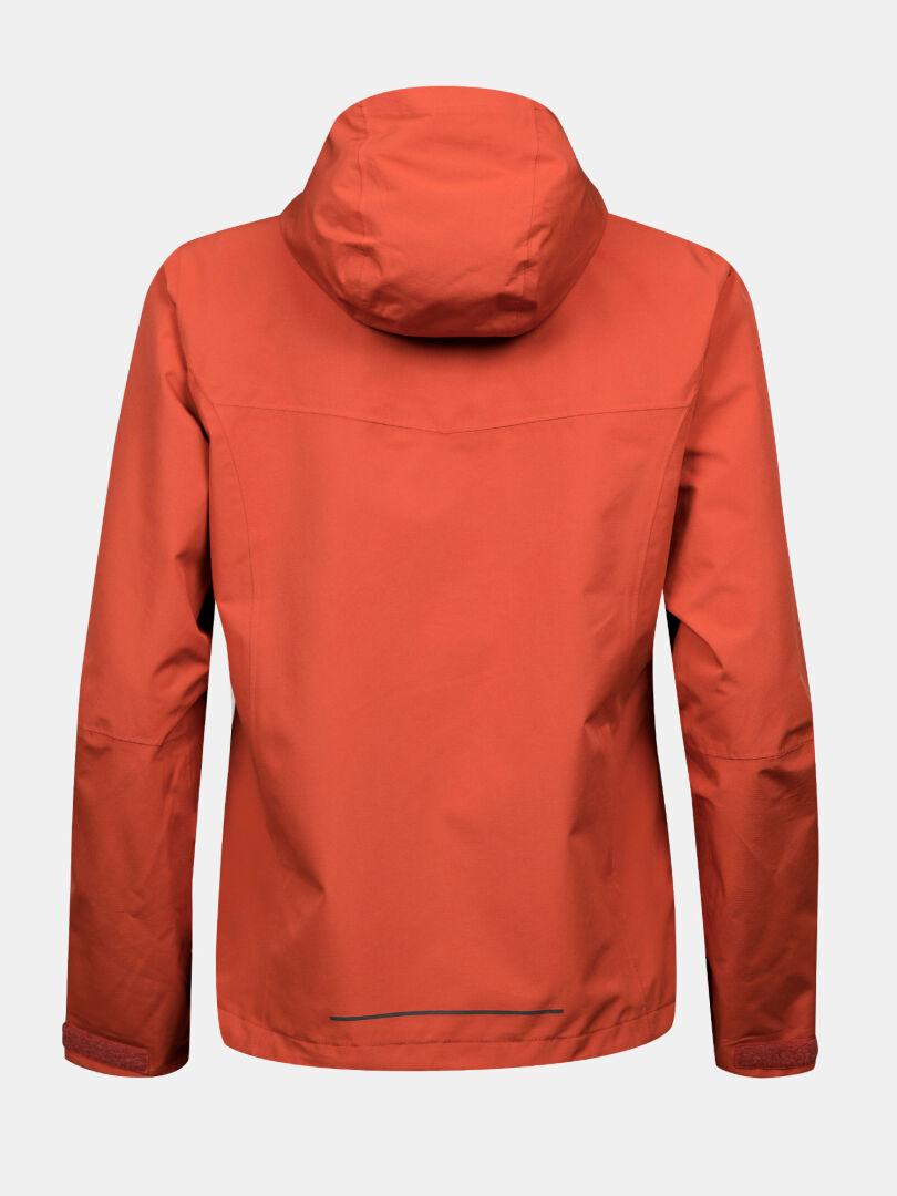 Back view of Halti Forter DX Warm Shell Jacket Women's Plus in orange, long sleeves, straight hem, on plain background.