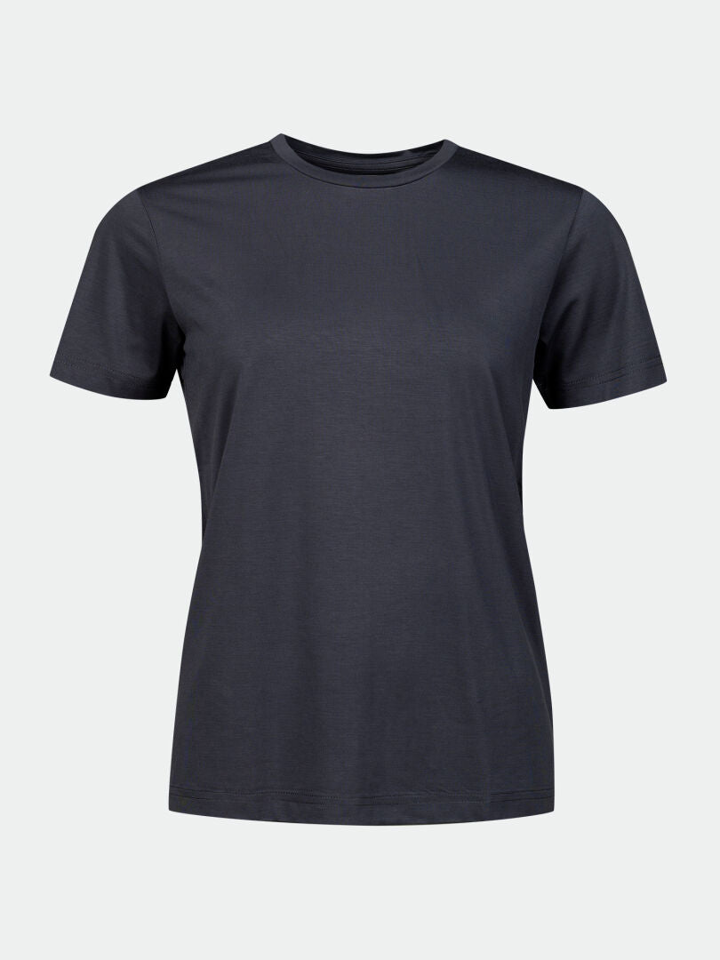 A black Halti Kalteva T-shirt Womens with short sleeves shown on a light grey background.