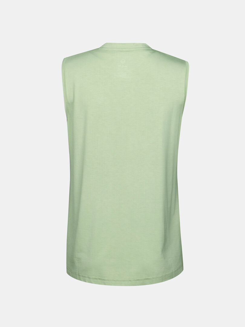 A sleeveless light green Halti Kalteva Top Womens, back view, shown against a plain white background.