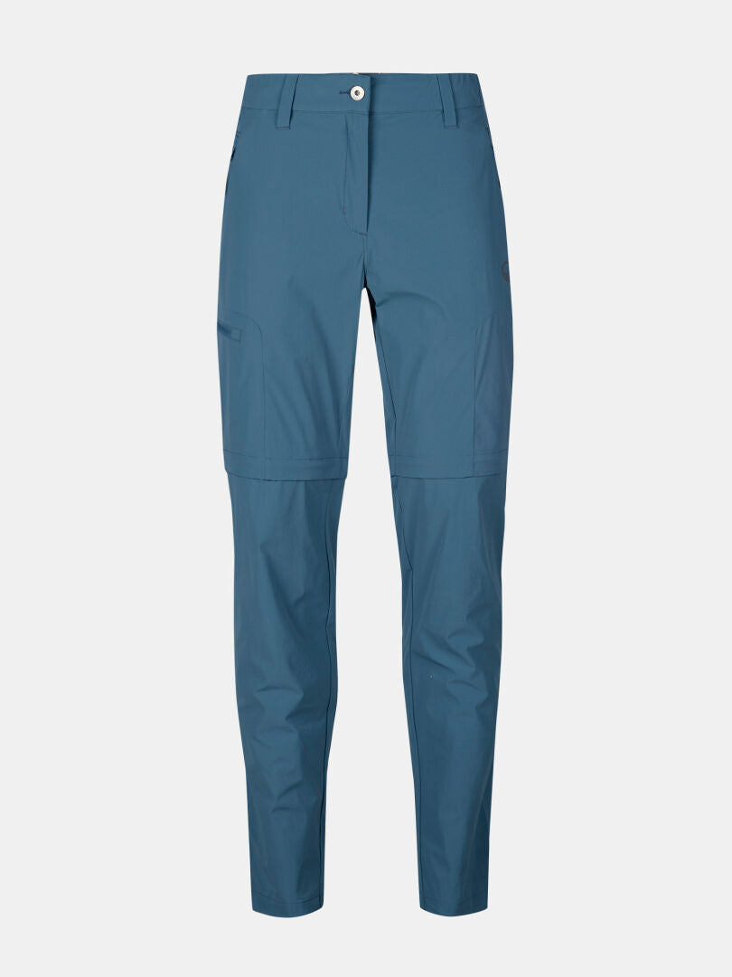 Halti Pallas Cool X-stretch Zip-off Pants Womens, blue, with moisture-wicking fabric and waist button-zip closure.