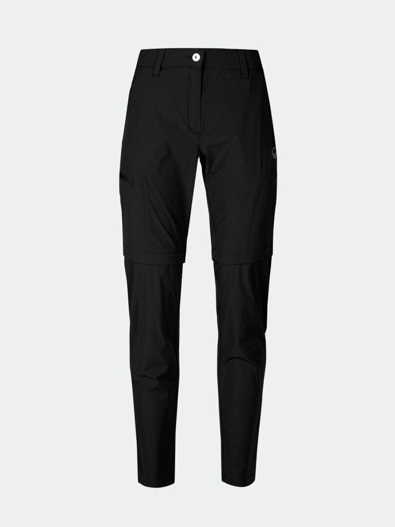 Halti Pallas Cool X-stretch Zip-off Pants Womens with UPF 90+, front pockets, and button closure on light background.
