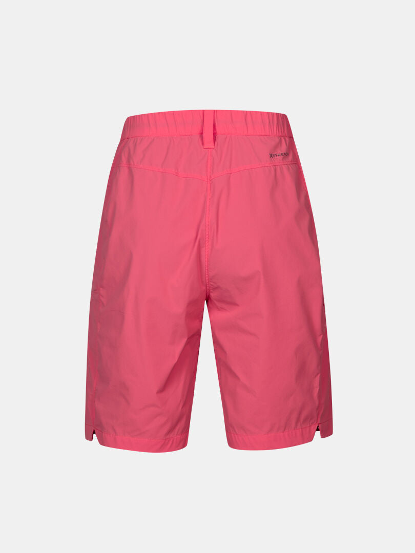 Back view of Halti Pallas Cool Shorts Women's in pink, featuring an elastic waistband and small side slits.
