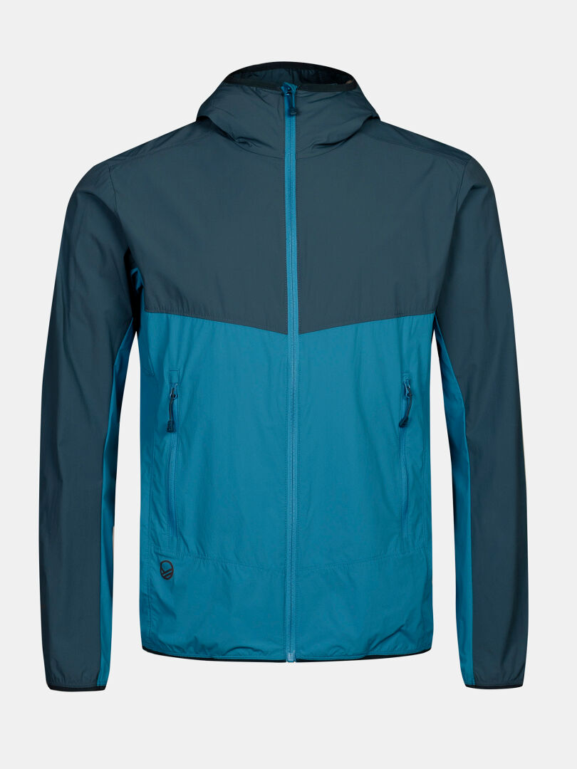 Halti Pallas Cool X-stretch Jacket Mens in blue/teal with front zip, moisture-wicking fabric, and UPF 90+ protection.