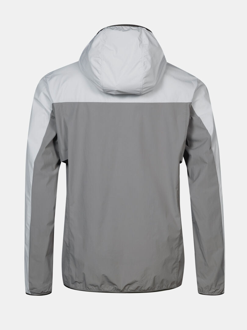 Back view of Halti Pallas Cool X-stretch Jacket Men's, UPF 90+, dark gray accents, lightweight with long sleeves.