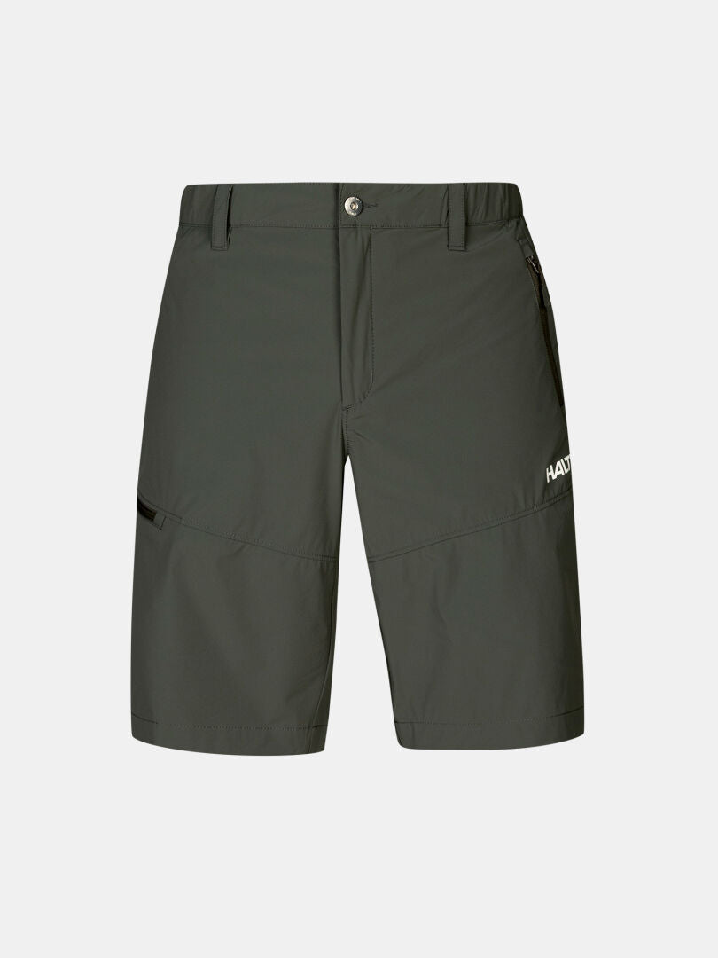 Halti Pallas Cool X-stretch Men's Shorts in dark gray feature belt loops, button closure, and zippered pockets.