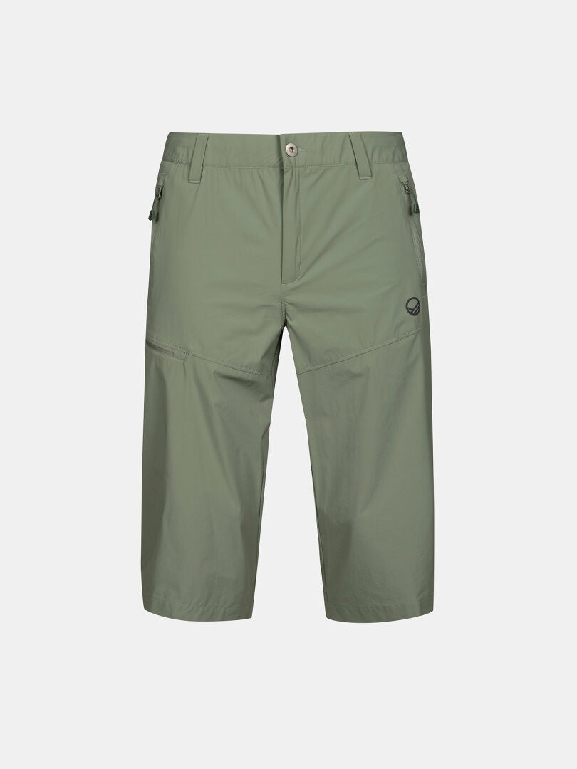Halti Pallas Cool X-stretch mens capri pants in light green with belt loops, side pockets, and a black thigh logo.