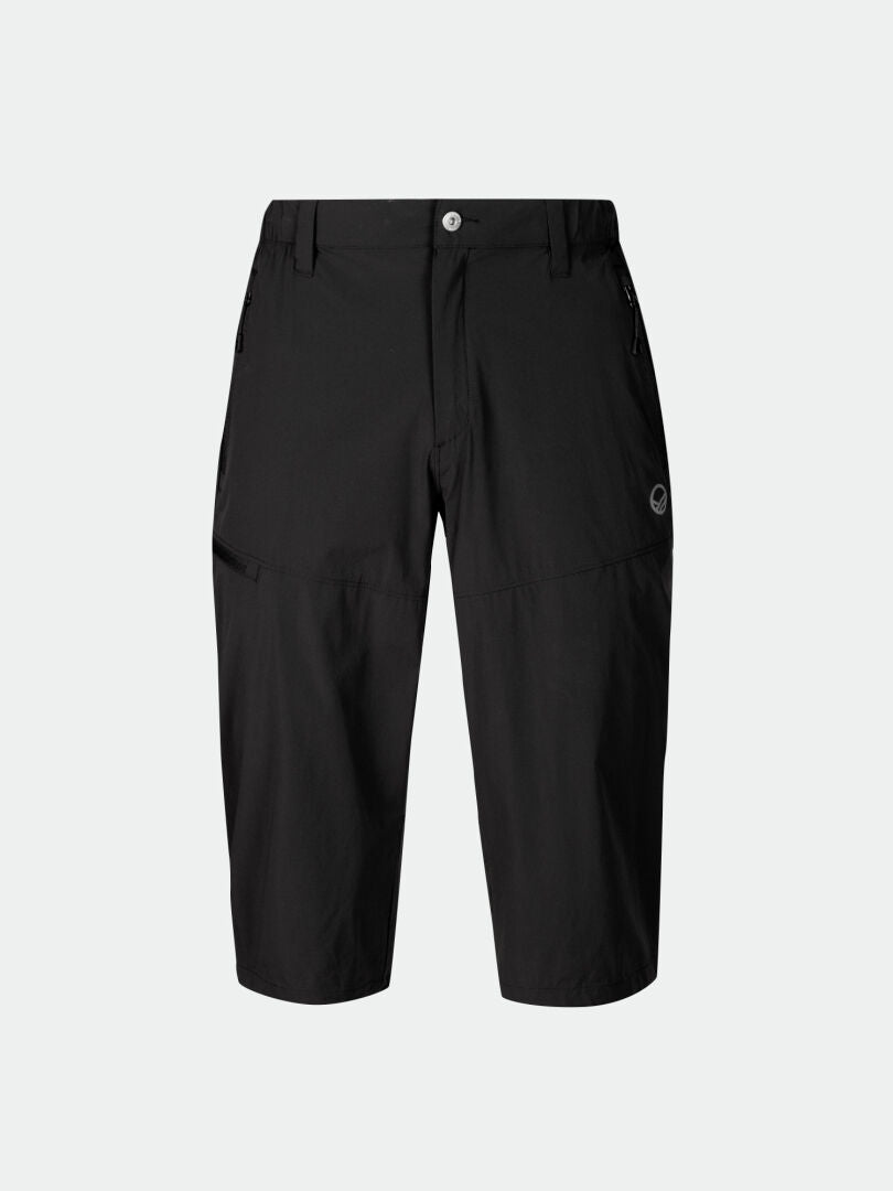 Halti Pallas Cool X-stretch Capri Pants for men: black, knee-length, UPF 90+, zippered pockets, snap & belt loops.