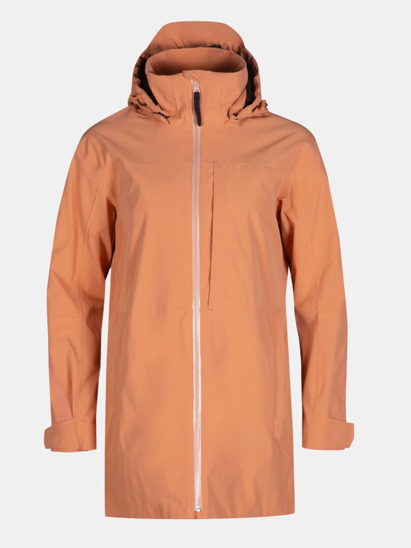 The Halti Kallas DX Parka Jacket Plus Womens is a waterproof, hooded, zip-up with adjustable cuffs on white background.