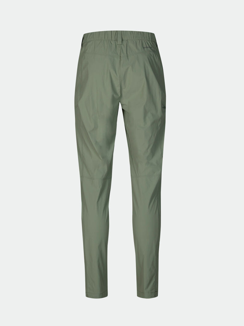 Halti Pallas Cool X-stretch Pants Mens in light green, featuring elastic waistband and tapered legs, shown from the back.