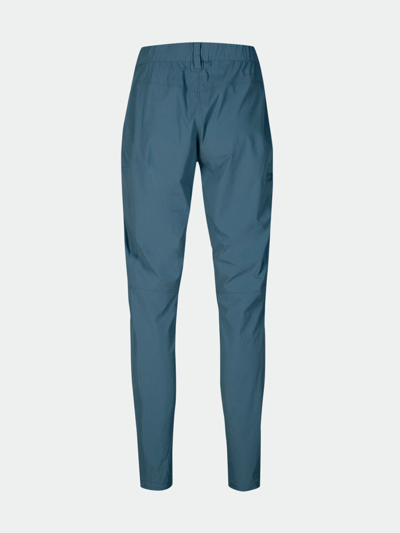 Halti Pallas Cool X-stretch Pants Womens in blue with UPF 90+, shown from the back on a white background.