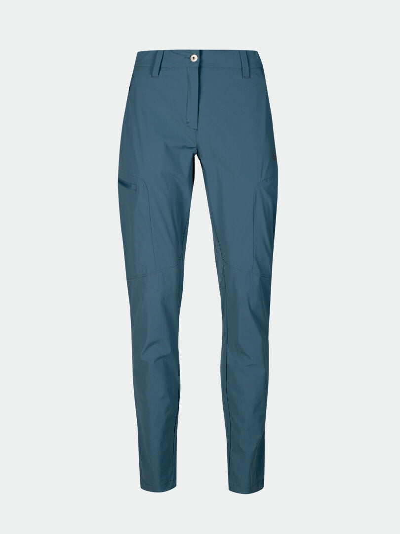 Halti Pallas Cool X-stretch Pants Womens: teal, straight-leg, UPF 90+, button closure, side pockets.