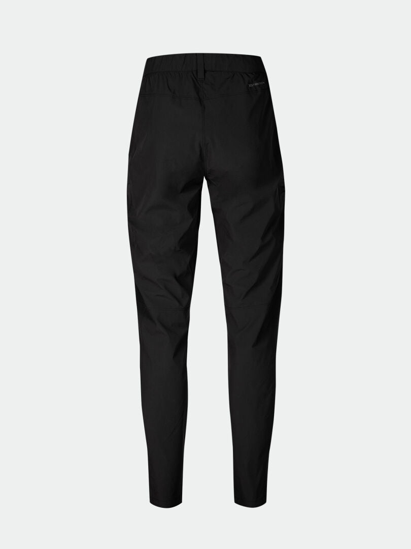 Halti Pallas Cool X-stretch Pants Womens, black, shown from the back with UPF 90+ and elastic waistband on plain background.