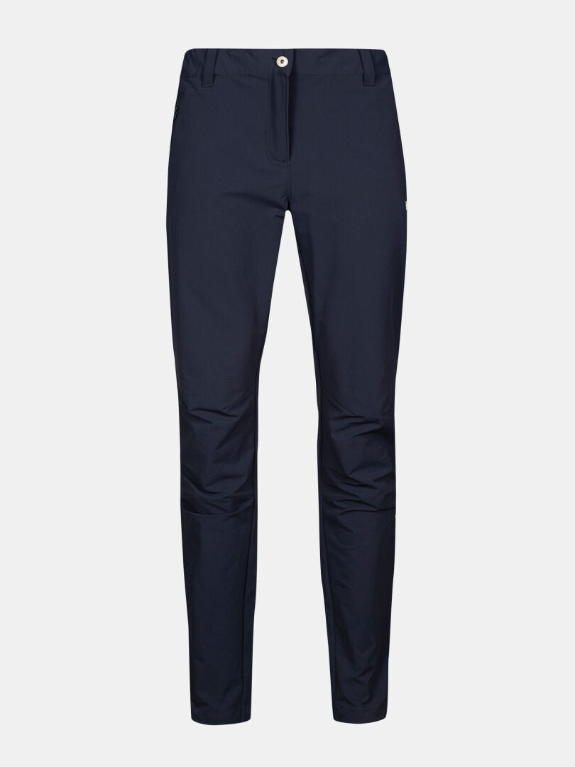 Halti Finholma X-stretch Pants Women's in navy blue with button and zipper, shown on a plain white background.