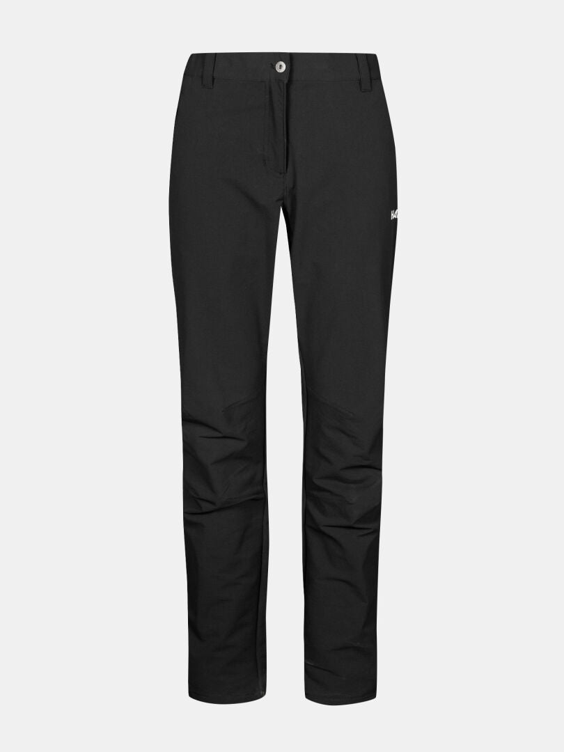Finholma X-stretch Pants Women's by Halti in black with button closure and subtle logo, on a plain background.
