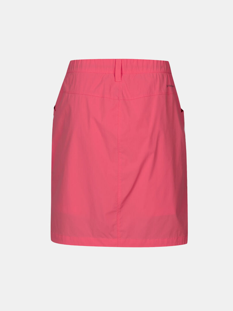 Halti Pallas Cool Skort Women’s: pink, knee-length, quick-dry fabric, elastic waist, two side pockets.