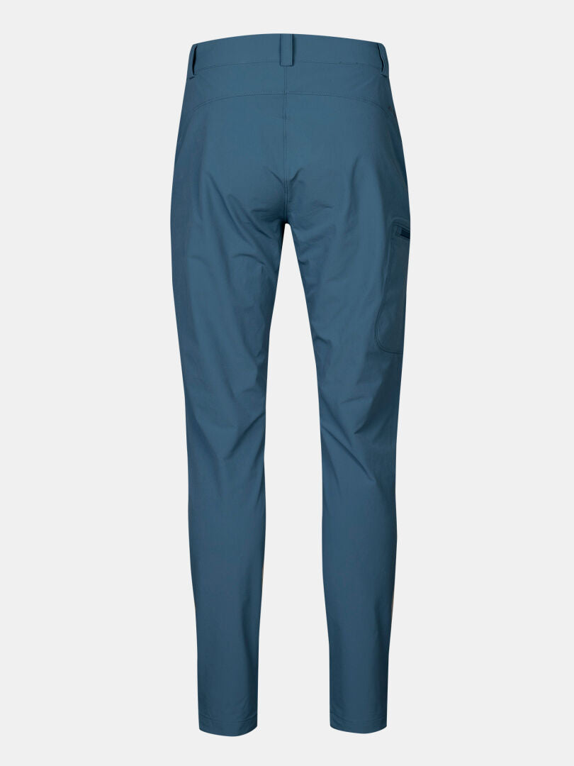 Back view of Halti Pallas X-stretch Outdoor Pants Women's in blue, with belt loops and a right thigh side pocket.