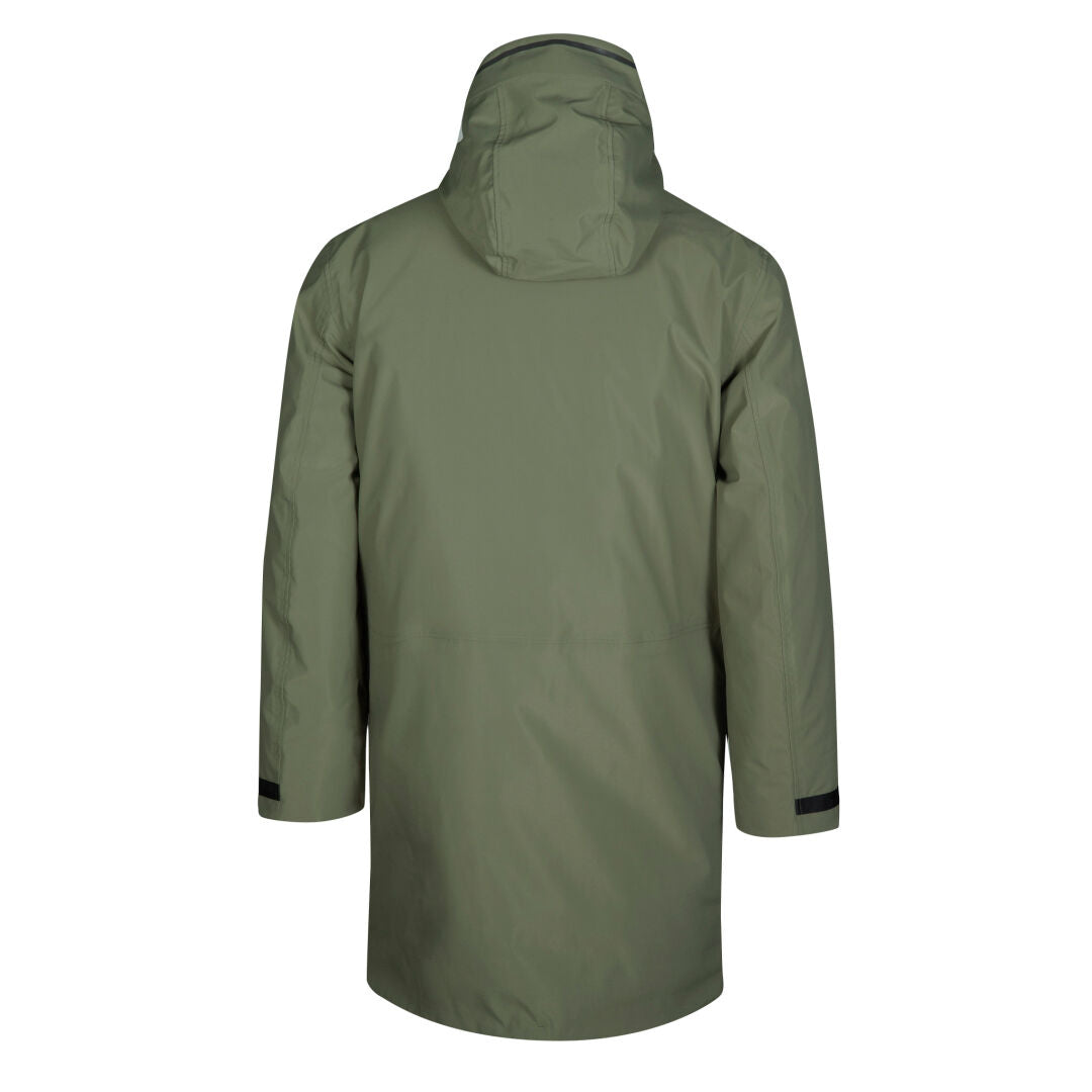 Back view of Halti Bergga Mens DrymaxX Winter Jacket in olive green with black reflective details.