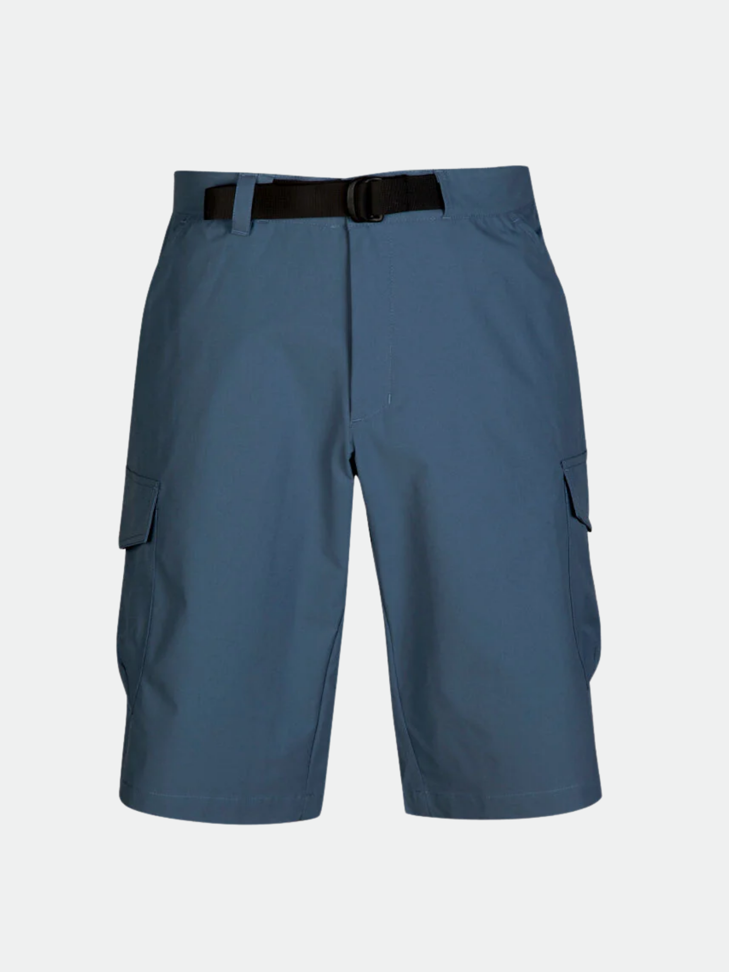 Halti Rundi Mens Shorts: blue, side pockets, black adjustable belt, quick-dry stretch recycled polyester.